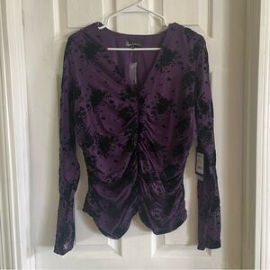 NWT Nicole Miller‎ ruched mesh burnout purple pennant lined woman’s size XL